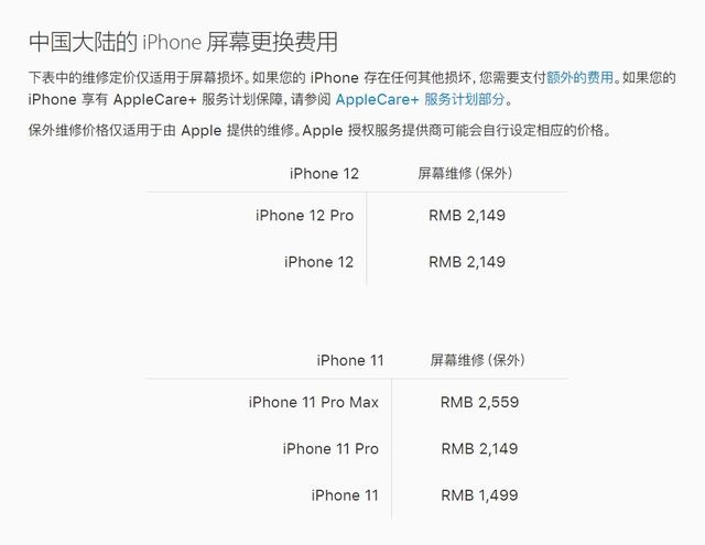 苹果公布iPhone 12/12 Pro屏幕更换价格：2149元