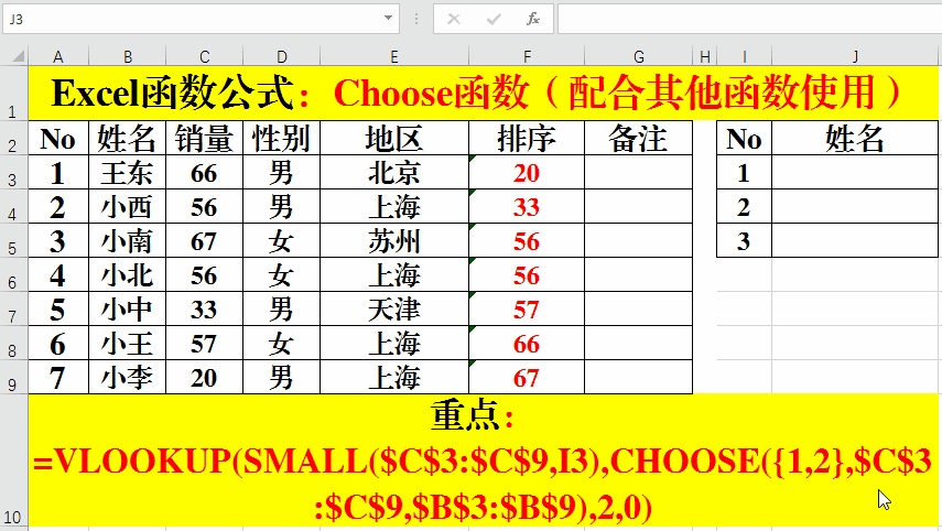 Excel函数公式：函数Large、Small、Choose的经典用法和技巧